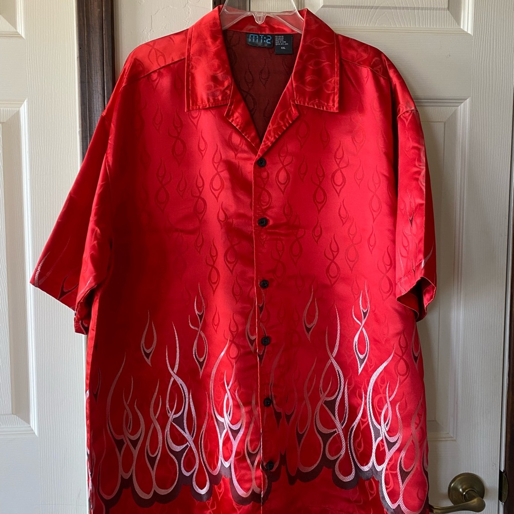 Red Flame Pattern Men's Casual Button Down Shirt